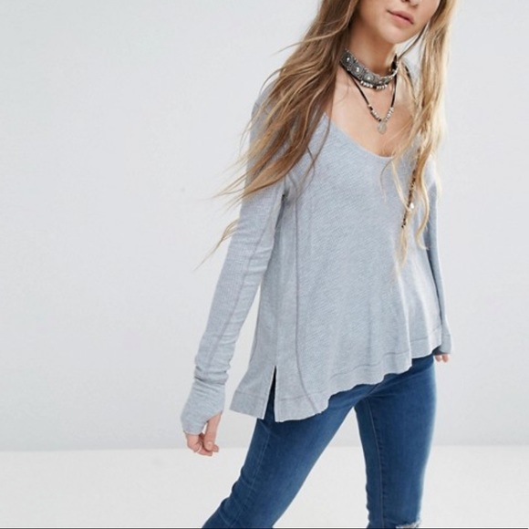 Free People Tops - Free People Malibu Thermal Top Blue Grey Small